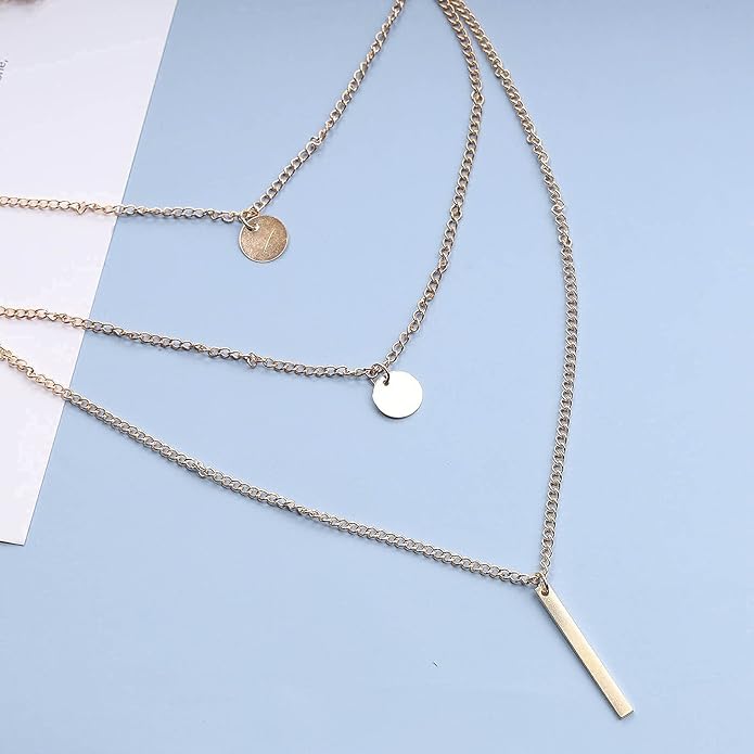 Boho Layered Coin Bar Necklace Gold