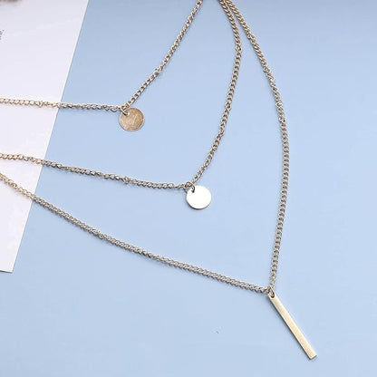 Boho Layered Coin Bar Necklace Gold