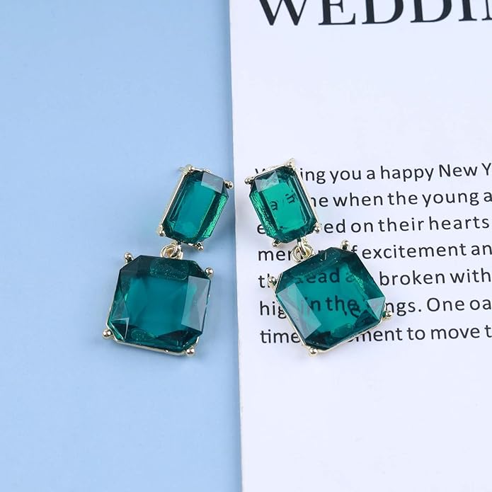Vintage Emerald Square Earrings Green Emerald Drop Earrings