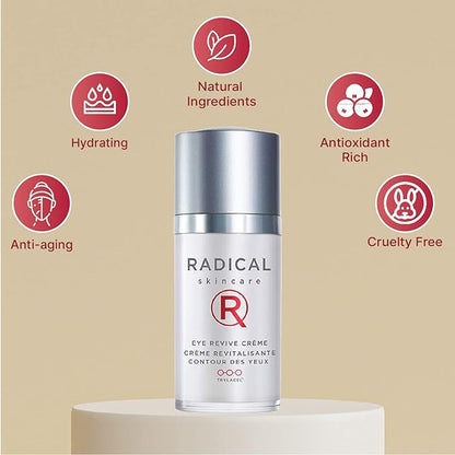 Radical Skincare Eye Revive Creme - 4 in1 Anti-Aging Solution Combats Wrinkles, Dark Circles, Puffiness, & Fine Lines - For All Skin Types Including Sensitive Skin - Paraben Free (0.5 Fl Oz, 2 Pack)