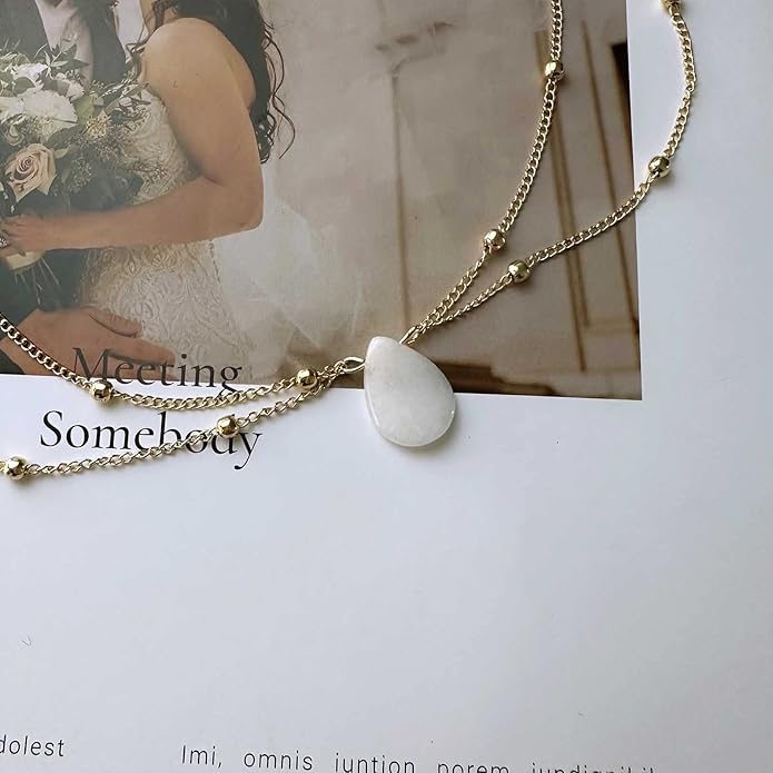 Layered Teardrop Pendant Necklace Teardrop Natural Stone Necklace