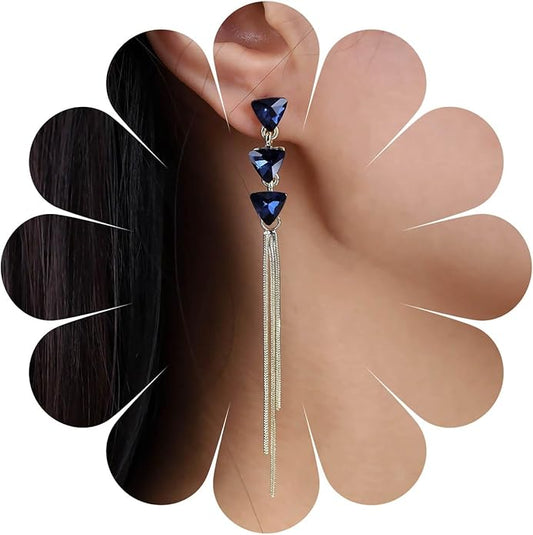 Vintage Sapphire Dangle Earrings Long Blue