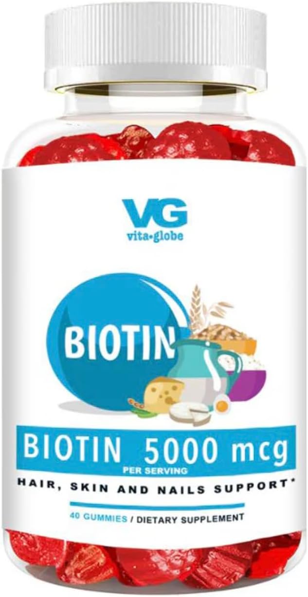 VitaGlobe Biotin 5000mcg Gummy - Mixed Berry Gummy for Hair, Skin & Nails, 40 Count (Pack of 1)