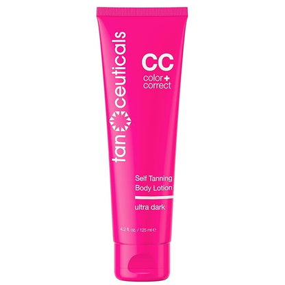Tanceuticals CC Self Tanning Body Lotion - Ultra Dark Self Tanner, Color Correcting Natural Looking Sunless Tan – Quick Fake Tan, Bronze Glow - Fresh Coconut Scent and Healthy Ingredients