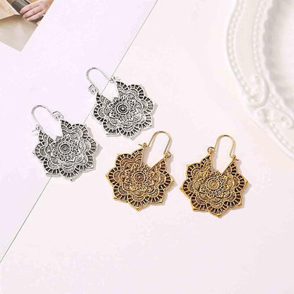 Boho Mandala Flower Earrings Gold Drop