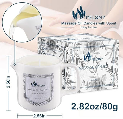 MELONY Soy Massage Oil Candle | Coffee & Whiskey | Low Temp | 2.82 OZ / 80G | Perfect Intensive Skin Treatment Candle | Nourishing with Almond Oil, Shea Butter & Cocoa Butter | Massage & Moisturise