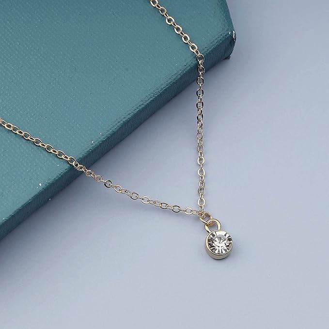Tiny Rhinestone Pendant Necklace Gold Diamond