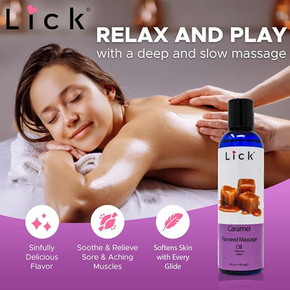 Caramel Flavored Massage Oil for Massage Therapy - Relaxing Muscle Massage for Men and Women with Natural Vitamin e Oil with Aromatherapy Oils for Skin use - Essential moisturizing Body Oils 4 oz