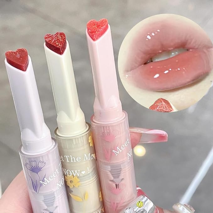 3 Colors Jelly Lipstick,Tinted Lip Gloss Heart Shape Gloss