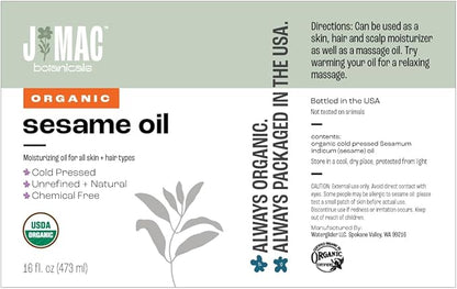 J MAC BOTANICALS, Organic Sesame Oil,