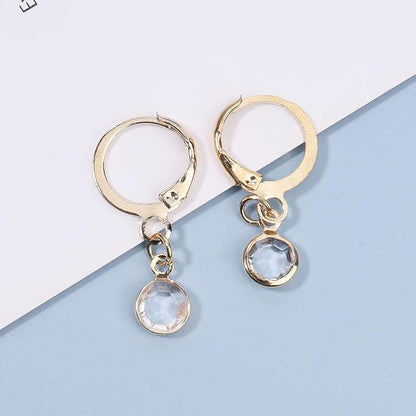 Round Bezel Dangle Earrings Gold Crystal Quartz Earrings