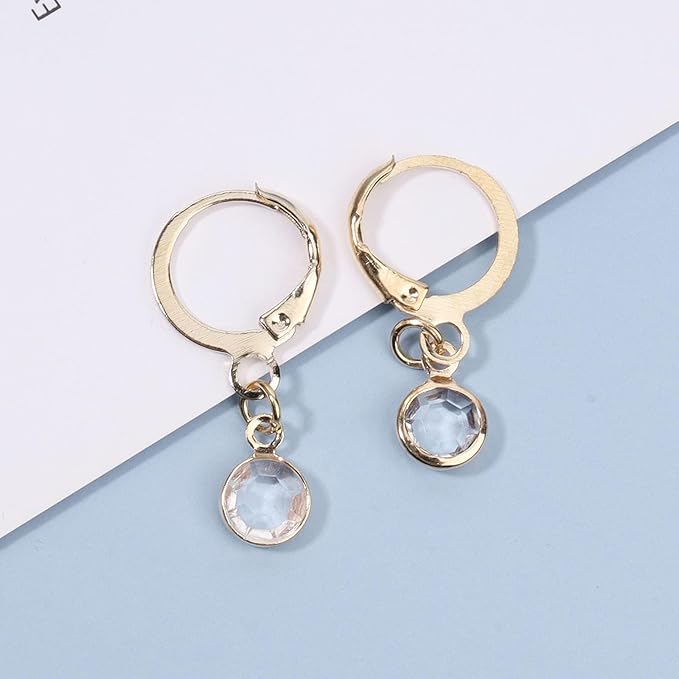 Round Bezel Dangle Earrings Gold Crystal