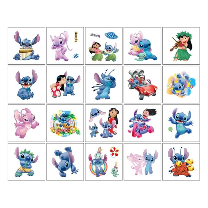 20 Sheets Stitch Temporary Tattoos for Kids, Lilo Christmas Rewards