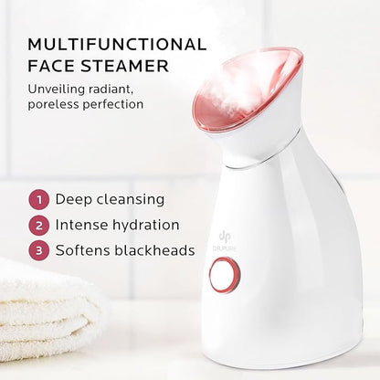 Facial Steamer Self-Care Gift Kit: Nano Ionic Face Steamer Deep Cleaning Unclogs Pores - Humidifier Hot Mist Spa Gifts for Women with 20 Skin Care Tools (Deep Cleansing Pore Refining)