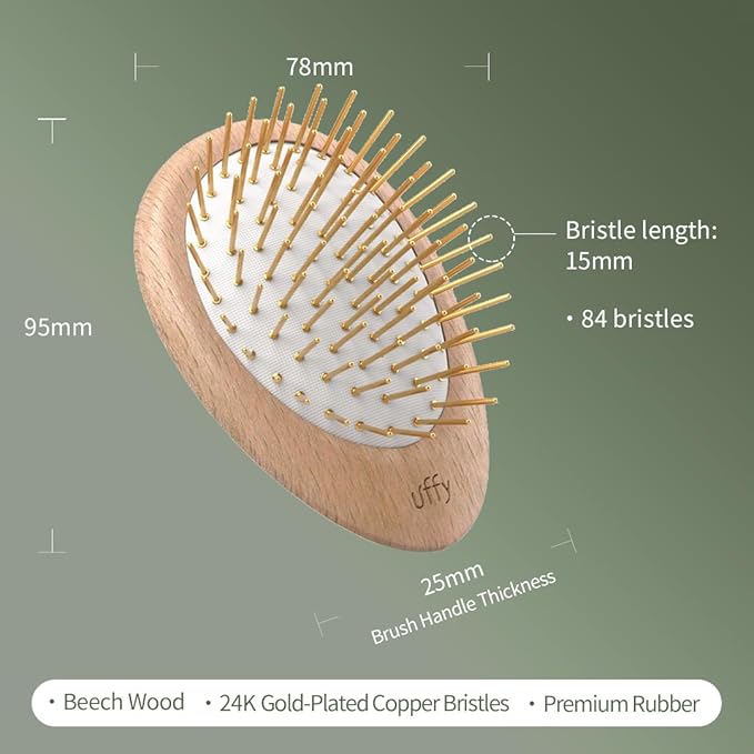 Uffy Acubrusher – 24K Gold-Plated Gua Sha Hair Brush - Ergonomic Scalp Massager for Dandruff & Hair Growth, Suitable for All Hair Types - Ideal Gift for Mom in Walnut Wood