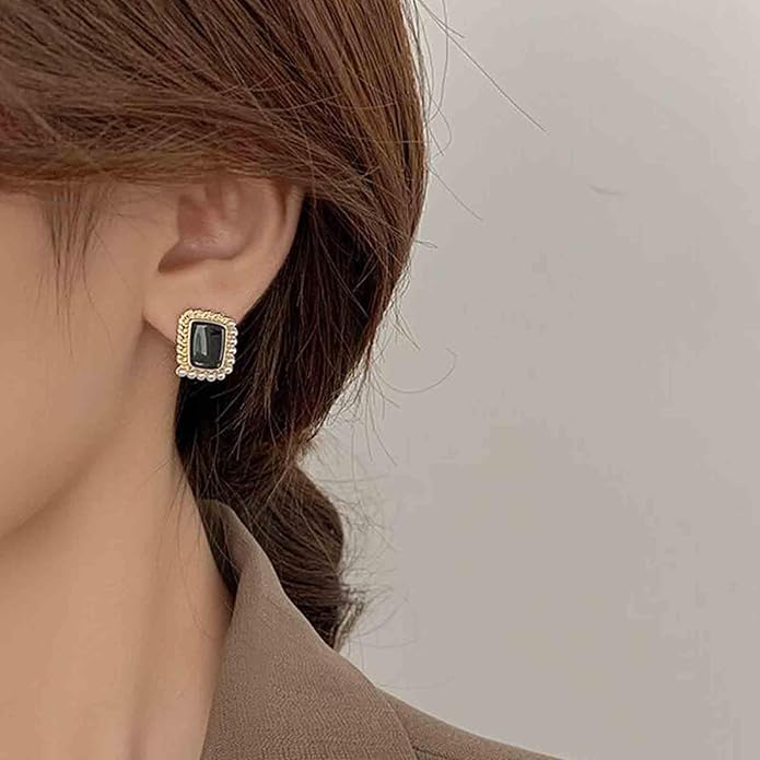 Vintage Black Square Earrings Onyx Square