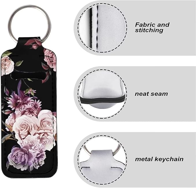 Neoprene Chapstick Holder Keychain Elegant Rose