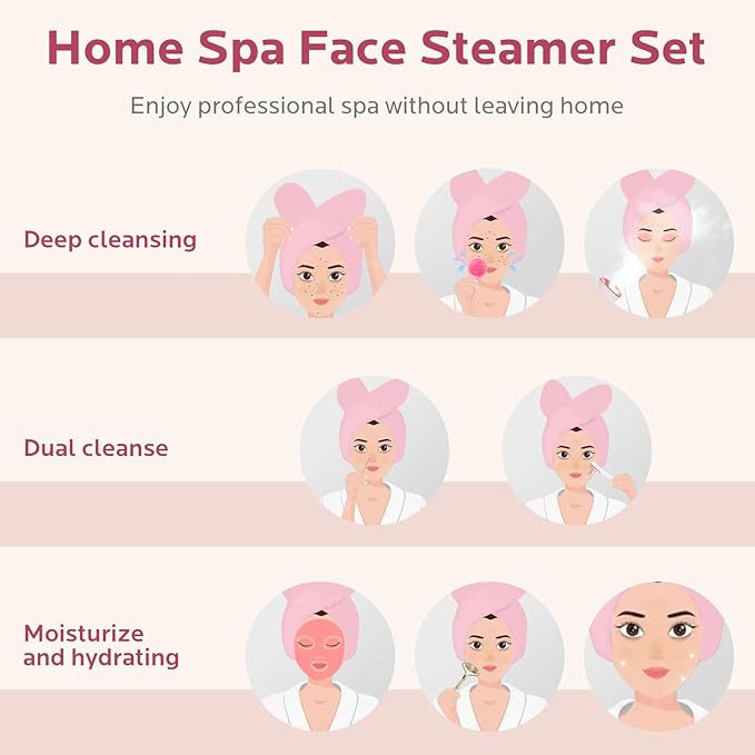 Facial Steamer Self-Care Gift Kit: Nano Ionic Face Steamer Deep Cleaning Unclogs Pores - Humidifier Hot Mist Spa Gifts for Women with 17 Skin Care Tools (Ageless Radiance Spa Kit)