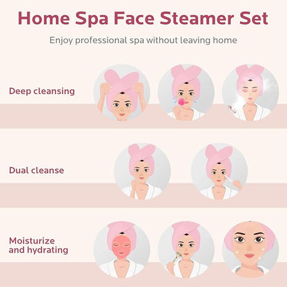 Facial Steamer Self-Care Gift Kit: Nano Ionic Face Steamer Deep Cleaning Unclogs Pores - Humidifier Hot Mist Spa Gifts for Women with 17 Skin Care Tools (Ageless Radiance Spa Kit)