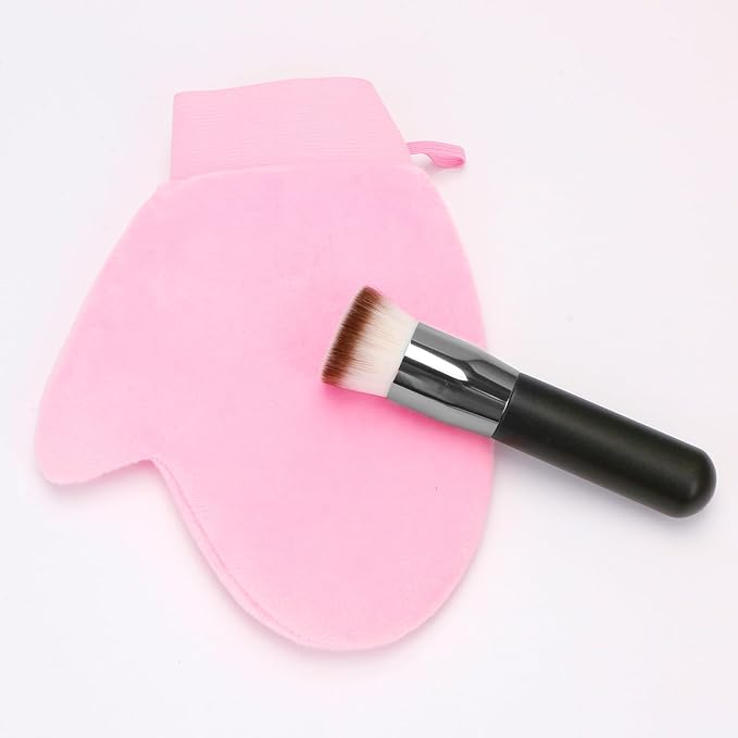 UNIMEIX 2 Pack Self Tanning Mitt Applicator Kit Set Self Tan Back Applicator with Self Tanning Glove for Self Tan Mitt Mini Self Tan Glove and Sunscreen Brush (Pink)