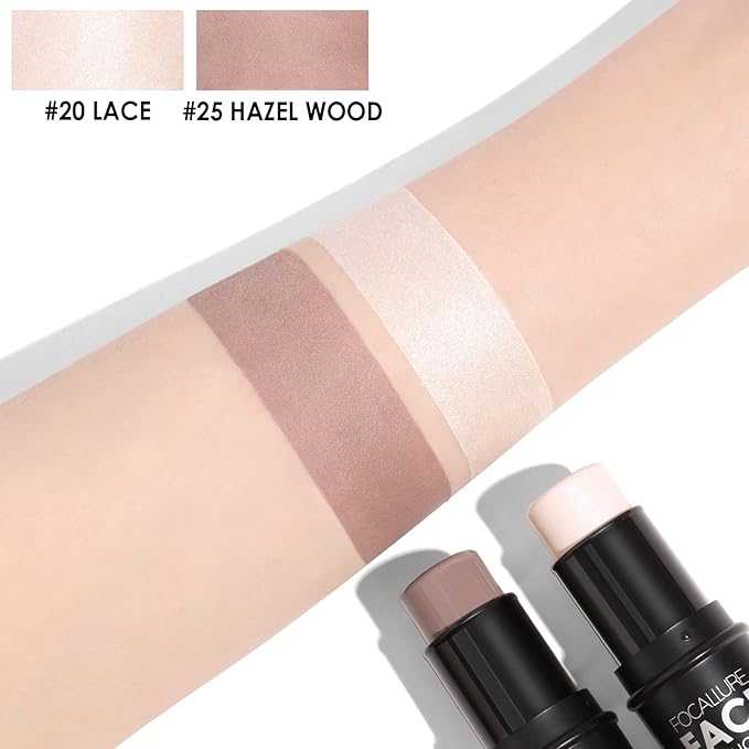 FOCALLURE 2 Pcs Mineral Cream Contour Stick,Moisturize Highlighter Illuminator Makeup,Fair-light