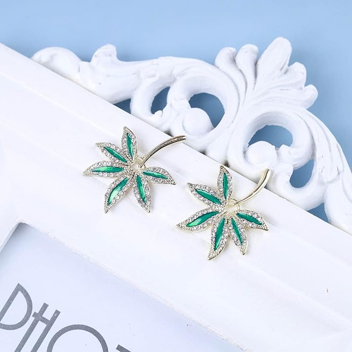 Vintage Emerald Pot Leaf Earrings Green Leaf Drop