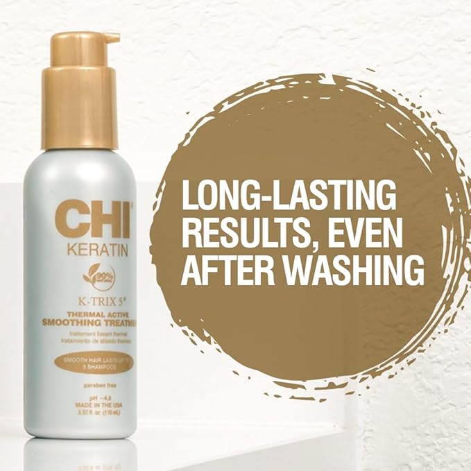 CHI Keratin K-Trix 5 Smoothing Treatment, Hair Serum For Creating Smooth, Frizz-Free Styles That Last, Sulfate, Paraben, & Cruelty-Free, 3.92 Oz