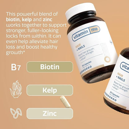 Hair Growth + Nails Vitamin | Zinc, Biotin, B-Vitamins and Kelp | Reduces Hair Loss and thinning | Hair Growth Complex Supplement for Women | Extra Strength | 60 Capsules