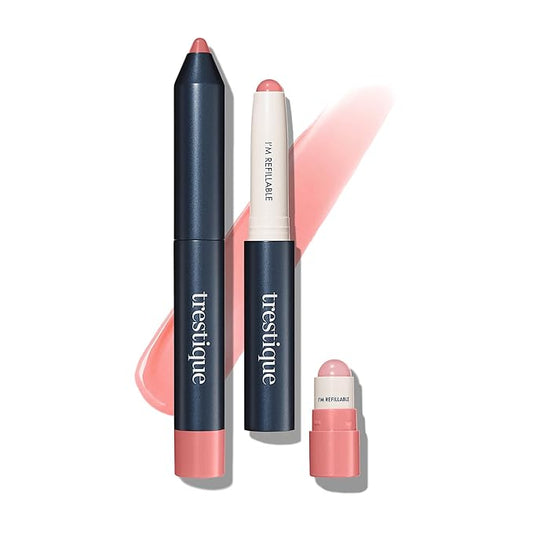 TRE'STIQUE trestique Prime And Shine Lip Crayon, Refillable Shiny Lipstick With Built-in Lip Primer, Clean Beauty Makeup Lipstick, Lipstick For Women, 2-in-1 Glossy Lipstick and Lip Primer