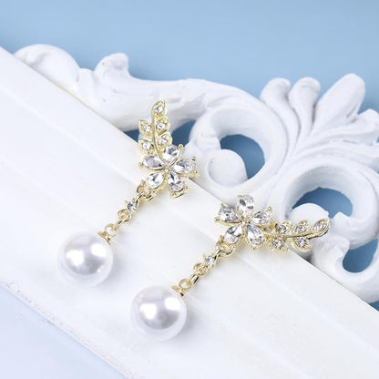 Vintage Crystal Flower Ear Climber Earrings Rhinestone Pearl