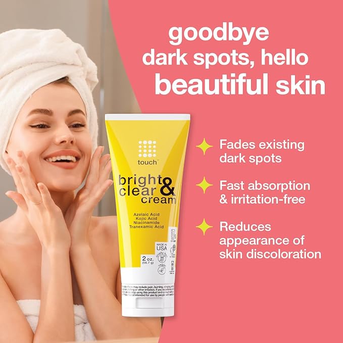 TOUCH Skin Bright Cream for Dark Spots on Face - Azelaic Acid with Kojic Acid, Tranexamic Acid, & Niacinamide – Age Spot, Sun Spot, and Melasma