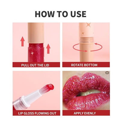 4 PCS Glitter Lip Glow Set,High Shine Shimmer Lipstick,Plumping Hydrating Lip Gloss Oil,Non-Sticky and Lightweight Formula for Lip Color,Long-Lasting Moisturizing Nourishing Lipgloss Makeup