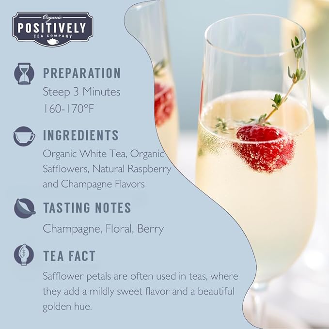 Organic Positively Tea Company, White Champagne Raspberry White Tea, Loose Leaf, 16 Ounce