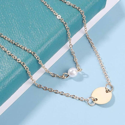 Boho Layered Pearl Necklace Choker Gold