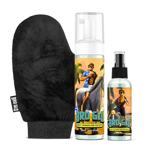 Self Tanner for The Boys - Starter Bundle - Easy Sunless Tan For Your Face & Body With Mitt Applicator - Oil Free Water Based for Faster Skin Drying - Natural Sun Kissed Bronze Color Perfect for Men - Gift Set (Starter Bundle)