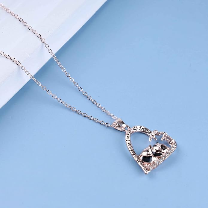 Silver Crystal Panda Necklace Choker Vintage Heart Panda