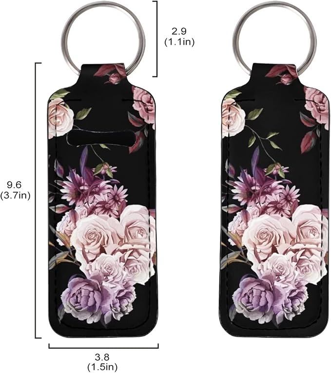 Neoprene Chapstick Holder Keychain Elegant Rose