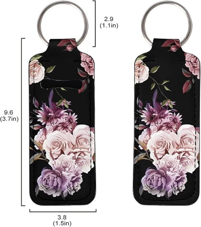 Neoprene Chapstick Holder Keychain Elegant Rose