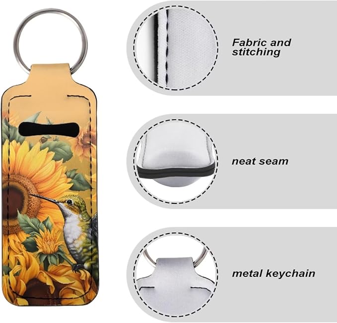 Hummingbird Sunflower Chapstick Holder Keychain