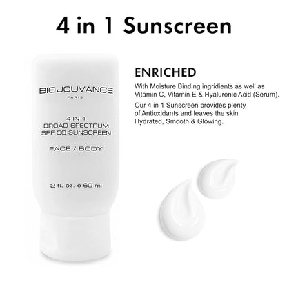 4 In 1 Sunscreen 2oz(60ml) | SPF50 Sunblock + Moisturizer + Anti-Aging + Antioxidant | Face&Body Sensitive Skin | Made in France