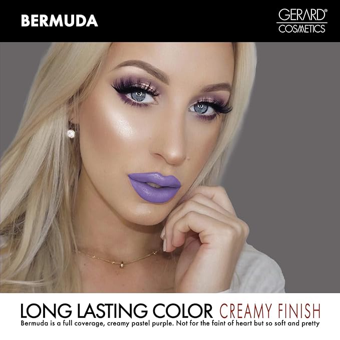 Gerard Cosmetics Color Your Smile Lip Gloss Bermuda | Super Pigmented Purple Lip Gloss with LED Light and Mirror | Shiny Finish | Hydrating Liquid Lip Color | Cruelty Free and Made in USA