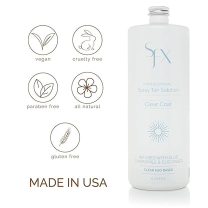 SunFX CLEARCOAT All Natural Spray Tanning Solution | No Bronzers | Infused with botanicals (1L/33.8 fl oz, MID SUMMER)