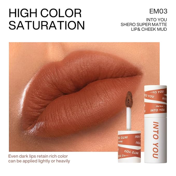 INTO YOU Matte Lipstick, Super Stay Lipstick for Women, Waterproof, Long Lasting Lipstick, High Impact Lipcolor with Lightweight Lip Mud Texture, Dual-use for Lips and Cheek, Brown Lipstick (EM03)