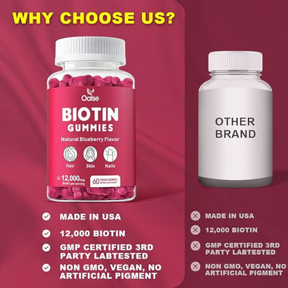 Biotin Gummies, Biotin Supplement with Chlorophyll, Black Seed Oil, Multivitamins and Zinc Support Hair Skin and Nails Health for Women and Men [60 Count (Pack of 1)]