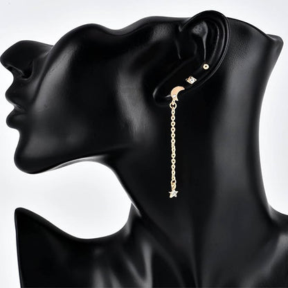 Bohemia Moon Star Dangle Earrings Gold