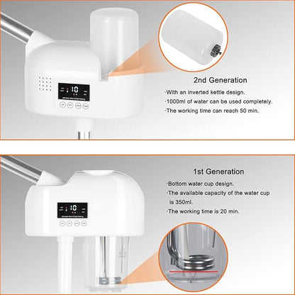 Upgrade Professional LCD Facial Steamer with Hot Mist, Esthetician Steamer for Salon Spa & Home, Stand Facial Steamer On Wheels, 33.8oz Large Upper Inlet Cup & 50s Fast Heating