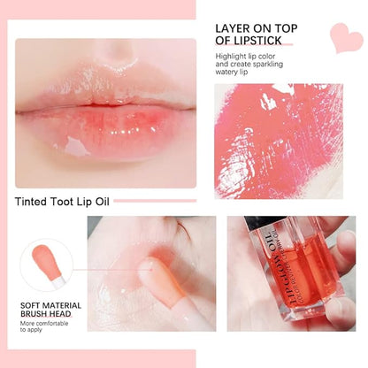 Charm Kiss Plumping Lip Oil, Hydrating Glitter Gloss Lip Gloss Transparent Toot Lip Oil Tinted, Big Brush Head Lip Glos Long Lasting Nourishing Non-sticky Fresh Texture Lip care products for Women