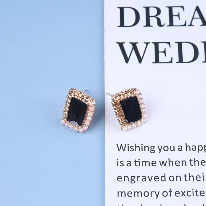 Vintage Black Square Earrings Onyx Square
