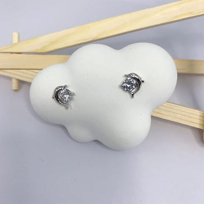 Silver Dolphin CZ Earrings Cute Animal