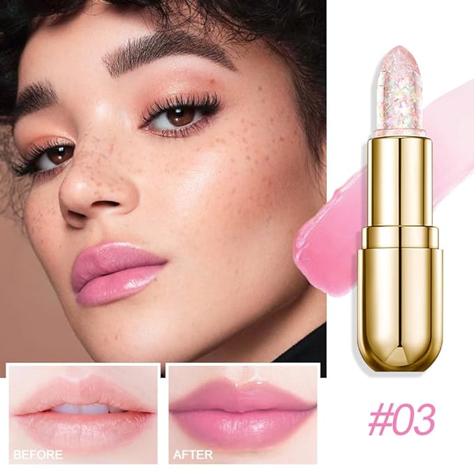 BINGBRUSH Clear Crystal Color Changing PH Lipstick,Rich in Vitamin E for All-Day Moisture,Gold Foil Long Lasting Moisturizer Waterproof Discoloration (03#)